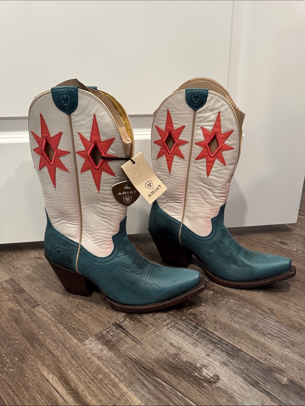 Ariat Teal, White & Pink Star Western Boots
